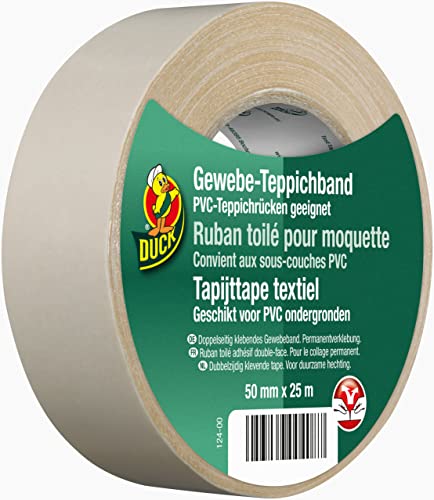 DUCK Gewebe Teppichband – Doppelseitiges Verlegeband zur Verklebung von Teppichen – Gewebeband zum Befestigen am Teppichrücken – 50mm x 25m von Duck