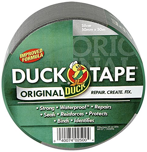 Duck Tape Original hochfestes, wasserbeständiges Gaffer-Tape/Panzerband/Reparaturband, verbesserte Formel, 50 mm x 50 m, Silber von Duck