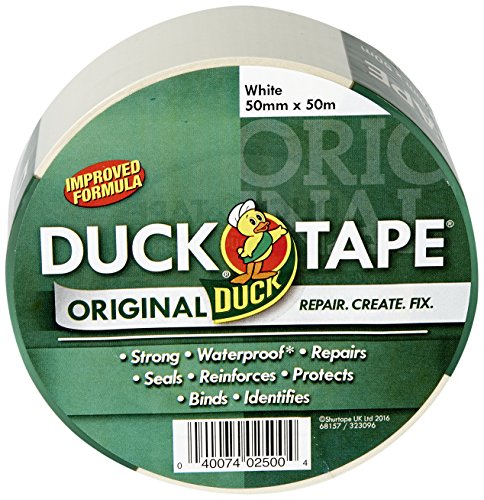 Duck Tape Original Klebeband, verbesserte Formel, hohe Festigkeit, wasserdicht, Gaffer- und Dukt-Klebeband, Reparaturband, Weiß, 50 mm x 50 m von Duck