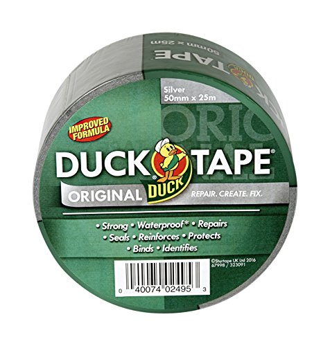 Duck Tape Original Silber, 50 mm x 25 m Verbesserte Formel, hochfestes, wasserdichtes Gaffer- und Kanal-Klebeband, Reparaturband von Duck