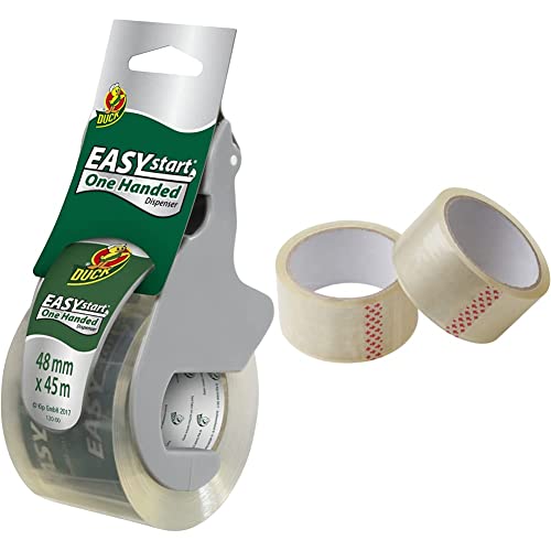 Duck Easy Start Packband – 48mm x 45m & Meister Klebeband 45 m x 48 mm - transparent - 2er Set - für Päckchen, Umzugs-Kartons und Verpackung -zuverlässiger Verschluss / 4241110 von Duck