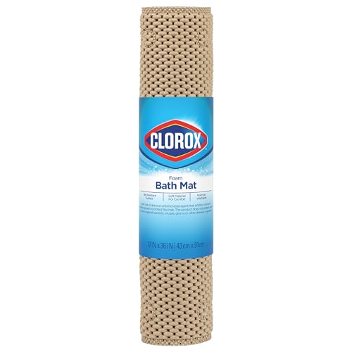 Clorox by Duck gepolsterte Schaumstoff-Badewannenmatte, rutschfeste Badematte mit Saugnäpfen für Komfort und Sicherheit, 43,2 x 91,4 cm, Taupe von Duck