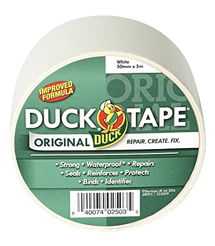 Duck Tape Original weißes Klebeband, verbesserte Formel, hohe Festigkeit, wasserdicht, Gaffer- und Dukt-Klebeband, Reparaturband, 50 mm x 5 m von Duck