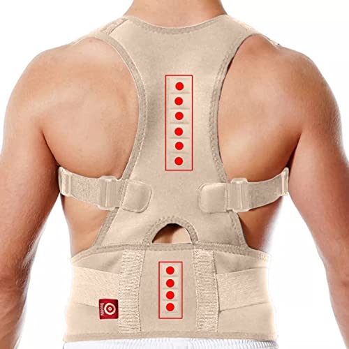 Ducomi Königlich Verstellbar Magnetischer Schultergurt Haltungskorrektur Rücken Damen and Herren, Posture Corrector mit 12 Magnete 800 Gauss (Beige, 2XL) von Ducomi