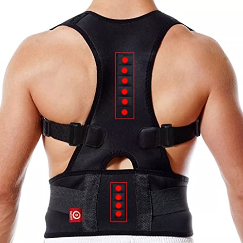 Ducomi Königlich Verstellbar Magnetischer Schultergurt Haltungskorrektur Rücken Damen and Herren, Posture Corrector mit 12 Magnete 800 Gauss (Black, 2XL) von Ducomi