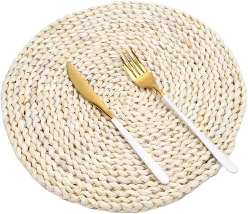Dudoplatz 6er Set 35cm Durchmesser Handgefertigte, Hitzebeständige Maisschalen-Platzsets: Gewebte Rattan-Tischsets, Waschbar und Natürlich Geflochten für Küche und Esszimmer (Maisschale,6 Stück) von Dudoplatz