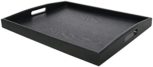 Großes rechteckiges Serviertablett aus Holz mit großem Griff aus schwarzem Holz (40x28 cm) von Dudoplatz