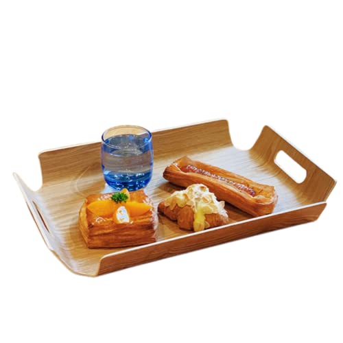 Dudoplatz Rechteckiges gebogenes Holztablett mit Griffen, Holzplatte, Tee Frühstück Tablett Kaffee Platte Hotel Tablett 39.5 x 28.5cm (Esche) von Dudoplatz