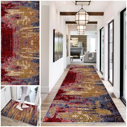 Teppich Läufer Flur Küche Lang Rutschfest Küchenteppich Teppichläufer 50 x 450 cm Waschbarer Eingangsmatte Küchenläufer Bettvorleger Kurzflor Flurläufer Teppich Flur für küche Schlafzimmer Eingang von DueQizy