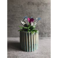 Weißer Und Hellblauer Keramik-Pflanztopf/Untersetzer Übertopf Dekorative Töpfe Stifthalter Schattiert 10 cm von DueVCeramiche