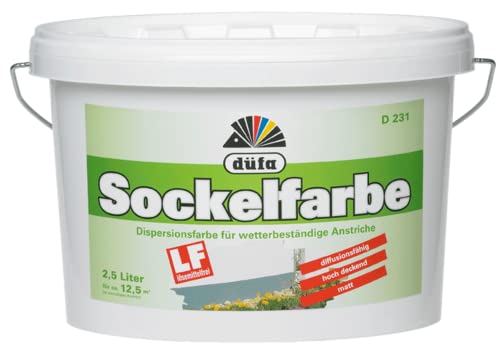 Düfa Sockelfarbe Dispersionsfarbe für wetterbeständige Anstriche innen &aussen Lösemittelfrei basaltgrau 205 Matt 5 Liter von Düfa