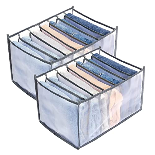 Duendhd Kleider-Organizer mit 7 Gittern, 2 Stück, gefalteter Kleider-Organizer für Schrank, Aufbewahrungsbox für Kleidung, Schublade, waschbar von Duendhd