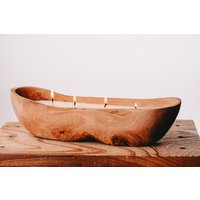 Design-Kerze Im Holzschiff | Traumhaftes Ambiente Echtes Olivenholz 100% Rapswachs & Handarbeit von DuenenlichtHandmades