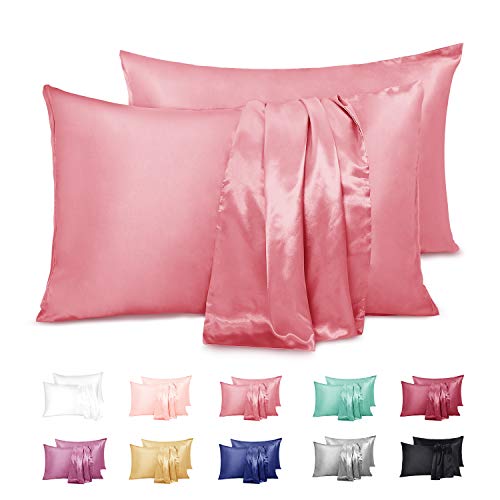 Duerer Doppelpack Satin Kissenbezüge Mehrweg für Haar und Haut Standard/Queen/King Size Kissenbezug mit Hotelverschluss(Pink, 20"x26") von Duerer