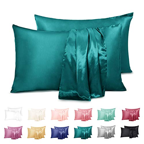 Duerer Doppelpack Satin Kissenbezüge Mehrweg für Haar und Haut Standard/Queen/King Size Kissenbezug mit Hotelverschluss(Teal, 50 x 76 cm) von Duerer