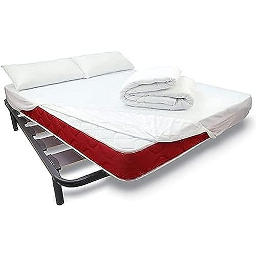 DUÉRMETE ONLINE - Komplett-Set mit Lite Matratze + verstärktem Lattenrost + verstellbarem Tencel-Schutzlaken, Bettdecke + Kissen 150 x 190 cm von DUÉRMETE ONLINE