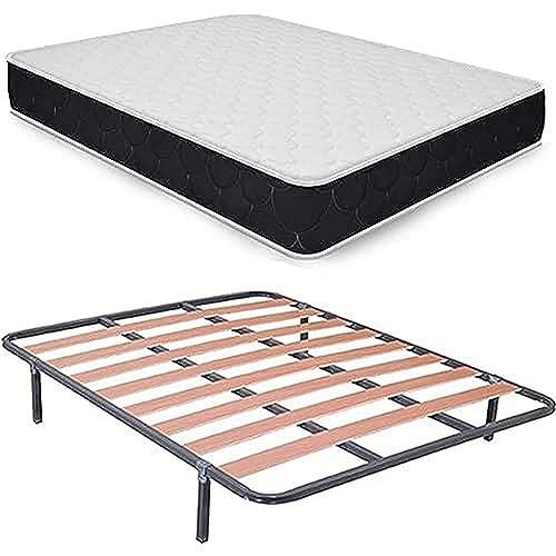 DUÉRMETE ONLINE Sparpack komplettes Bett mit viskoelastischer Matratze, wendbar, mit Lattenrost und 6 Beinen, komplettbett, 150x190 von DUÉRMETE ONLINE