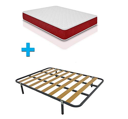 Duermete Doppelbett mit viskoelastischer Matratze Viscogel wendbar + Lattenrost Basic + 4 Füße, zusammenklappbar, 135 x 190 cm von DUÉRMETE ONLINE