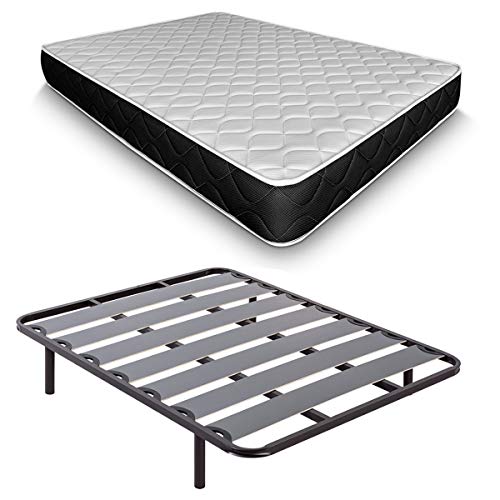 DUÉRMETE ONLINE - Komplettes Bett mit Memory-Schaumstoff-Matratze, wendbar, mit breitem Lattenrost mit Füßen, Set, 150 x 190 cm von DUÉRMETE ONLINE