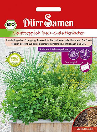 Bio Saatteppich Bio Salatkräuter Samen Küchenkräuter Samen Sortiment Saatteppich 40x 15 cm Küchenkräuter Kräutersamen Saatgut Balkon Garten Hochbeet Kübel Dürr Samen von Dürr-Samen