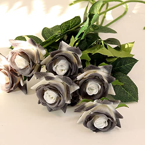 Duffire 6 Stück schwarze und weiße Rosen Kunstblume Einzelstiel 43 cm Real Touch Rosen Strauß für Blumenarrangements Hochzeit Mittelstück von Duffire