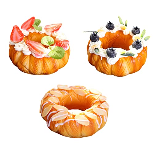 Duffire Künstliche Donut PU realistische Obst-Donuts gefälschte Brot Bäckerei Kuchen Modell für Fotografie Requisite Schaufenster Display 3 Stück von Duffire