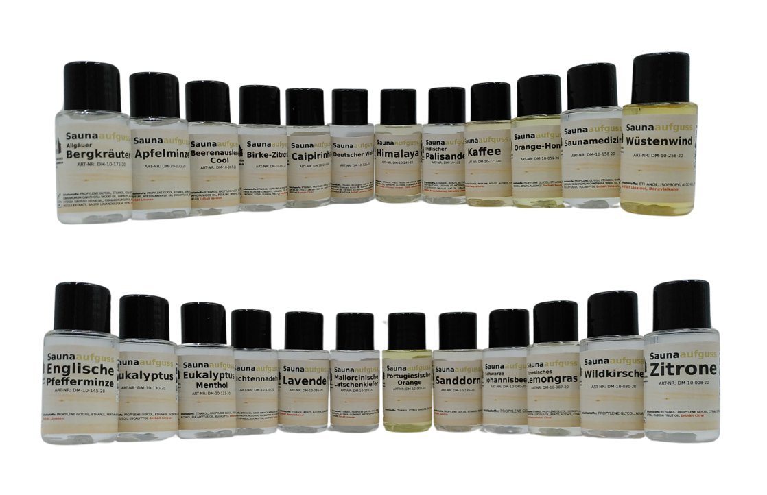 Dufte Momente Sauna-Aufgussset 24 x 20ml XXL (24-tlg) mit naturreinen ätherischen Ölen, vegan, ohne Tierversuche von Dufte Momente