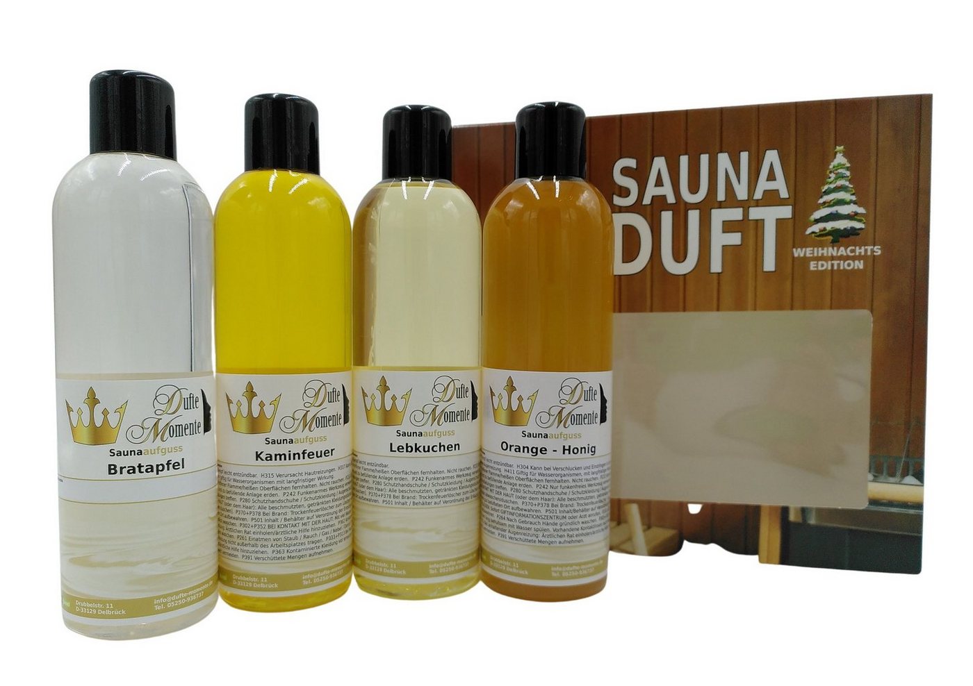 Dufte Momente Sauna-Aufgussset 4 x 250ml Weihnachtsdüfte (Set, 4-tlg) mit naturreinen ätherischen Ölen, vegan, ohne Tierversuche von Dufte Momente