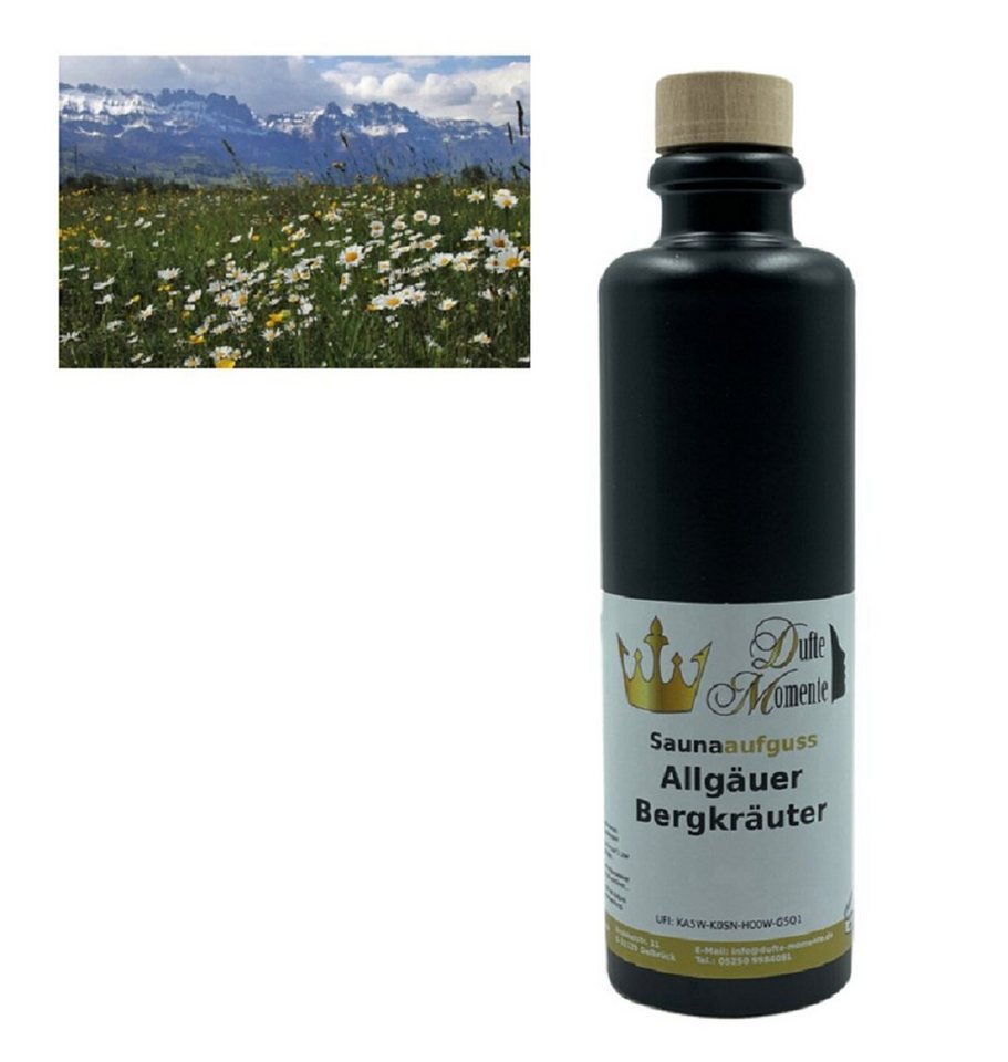 Dufte Momente Sauna-Aufgussset Allgäuer Bergkräuter 200ml in schwarzer Steinzeugflasche (1-tlg) vegan und ohne Tierversuche von Dufte Momente