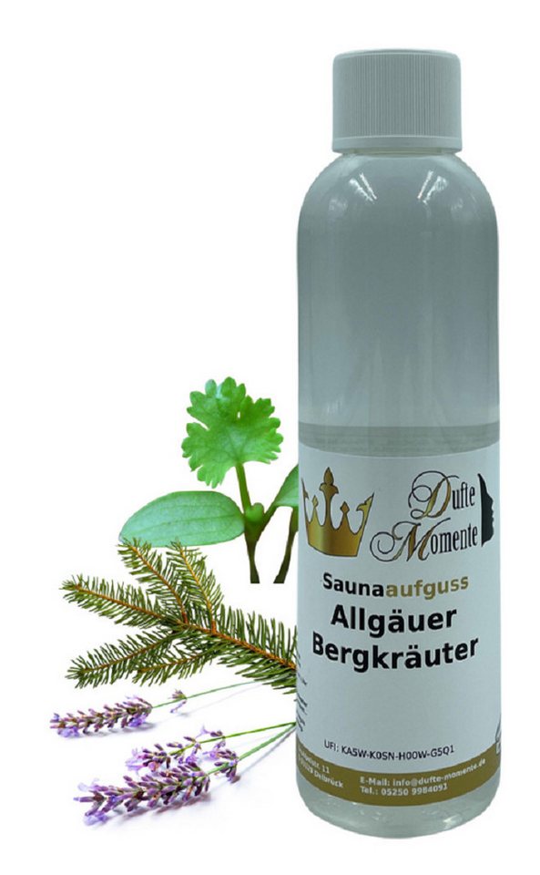Dufte Momente Sauna-Aufgussset Allgäuer Bergkräuter 250ml (1-tlg) naturreine ätherische Öle, vegan, ohne Tierversuche von Dufte Momente