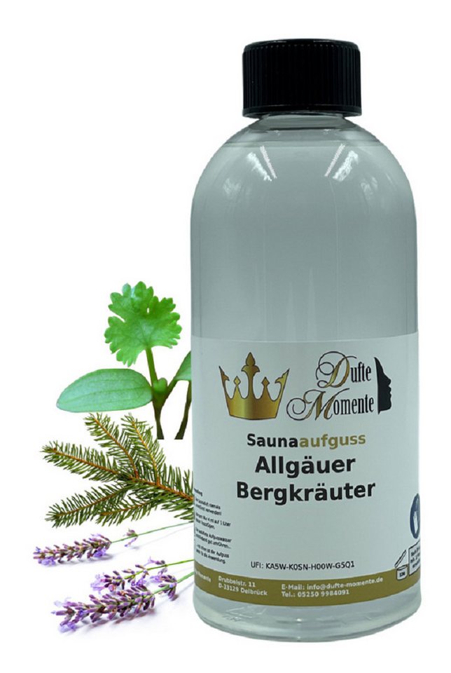 Dufte Momente Sauna-Aufgussset Allgäuer Bergkräuter 500ml (1-tlg) naturreine ätherische Öle, vegan, ohne Tierversuche von Dufte Momente