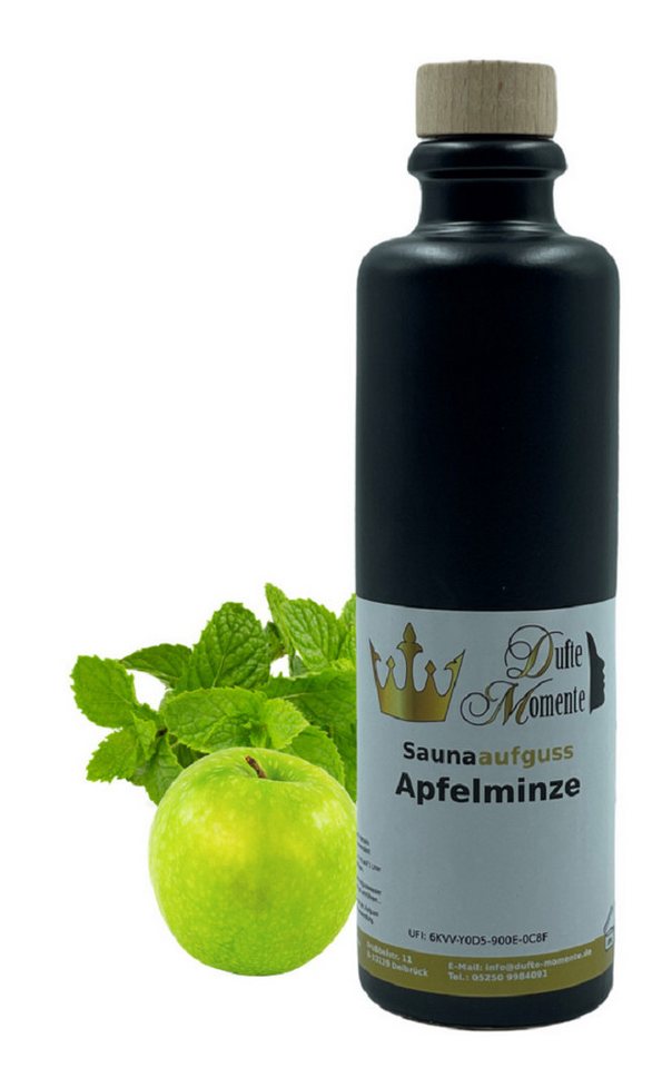 Dufte Momente Sauna-Aufgussset Apfel Minze 200ml in schwarzer Steinzeugflasche (1-tlg) vegan und ohne Tierversuche von Dufte Momente