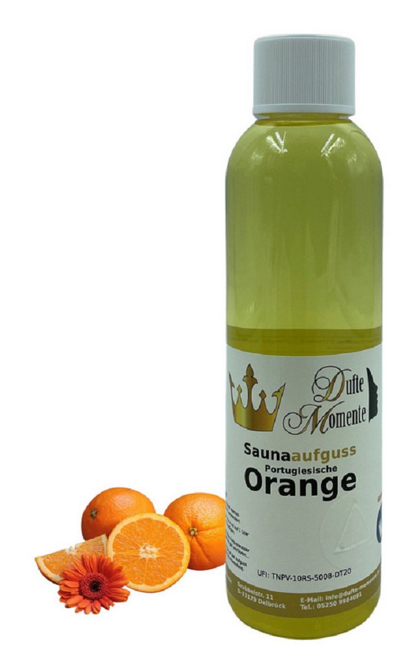Dufte Momente Sauna-Aufgussset Saunaduft Portugiesische Orange 250ml (1-tlg) naturreine ätherische Öle, vegan, ohne Tierversuche von Dufte Momente