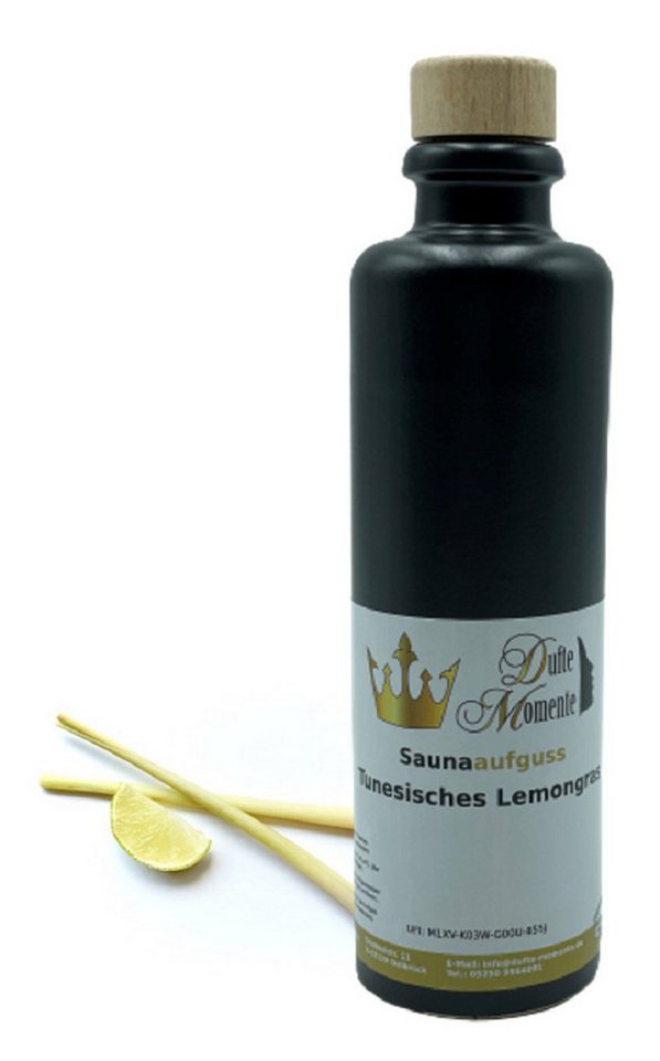 Dufte Momente Sauna-Aufgussset Tunesisches Lemongras 200ml in schwarzer Steinzeugflasche (1-tlg) vegan und ohne Tierversuche von Dufte Momente