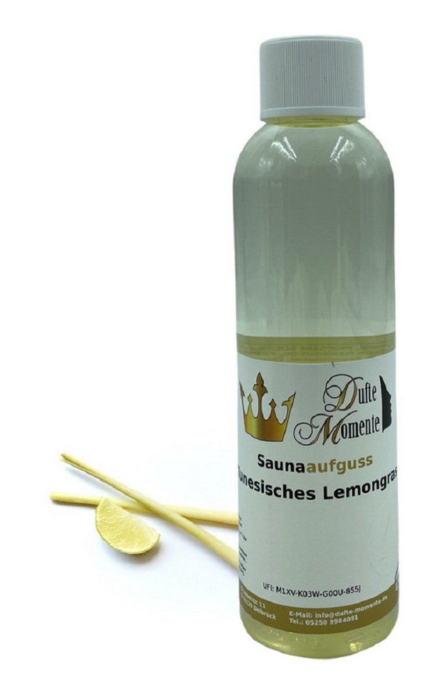 Dufte Momente Sauna-Aufgussset Tunesisches Lemongras 250ml (1-tlg) naturreine ätherische Öle, vegan, ohne Tierversuche von Dufte Momente