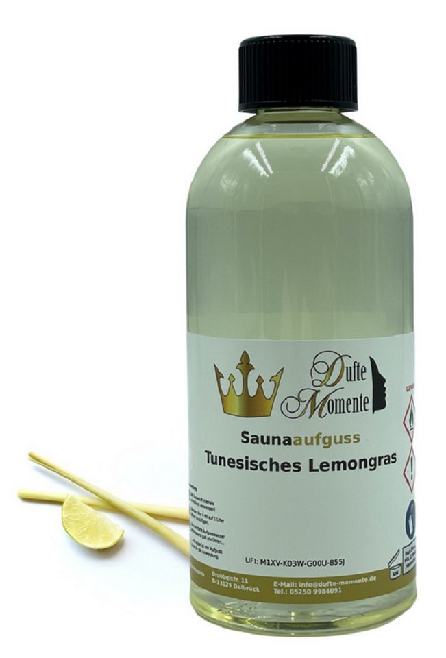 Dufte Momente Sauna-Aufgussset Tunesisches Lemongras 500ml (1-tlg) naturreine ätherische Öle, vegan, ohne Tierversuche von Dufte Momente