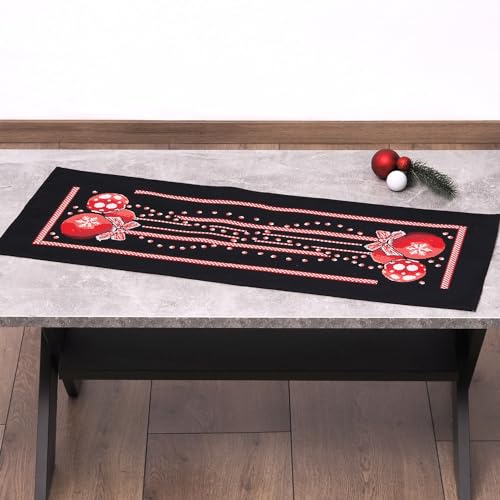 Duftin Kreuzstich Stickset gezählter Kreuzstich - Tischläufer 37x90 cm ROTE ORNAMENTE - DIY Erwachsene Bastelset zum Sticken Aida Bordüre MIT Stickvorlage & Sticknadel und Stickgarn von Duftin