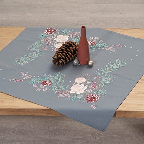 Duftin Stickset Vorgedruckt - Tischdecke 72x72 cm VINTAGE CHRISTMAS - DIY Bastelset Erwachsene zum Sticken MIT Stickvorlage & Sticknadel und Stickgarn von Duftin