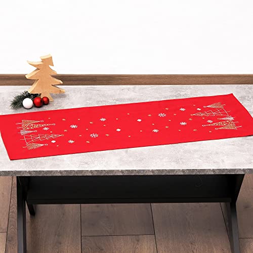 Duftin Stickset Vorgedruckt - Tischläufer 35x95 cm WEIHNACHTSTRAUM IN ROT - DIY Bastelset Erwachsene zum Sticken MIT Stickvorlage & Sticknadel und Stickgarn von Duftin