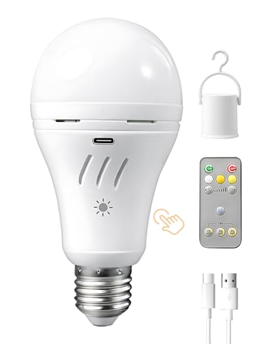 Dufuso USB-C Wiederaufladbare Glühbirne mit Batterie,3 Farbtemperaturen,7W E27 LED Glühbirne mit Fernbedienung,2600 mAh Lampe Akku Glühbirne Ohne Strom,Touch-Steuerung Camping Hängelampe,Wandleuchte von Dufuso