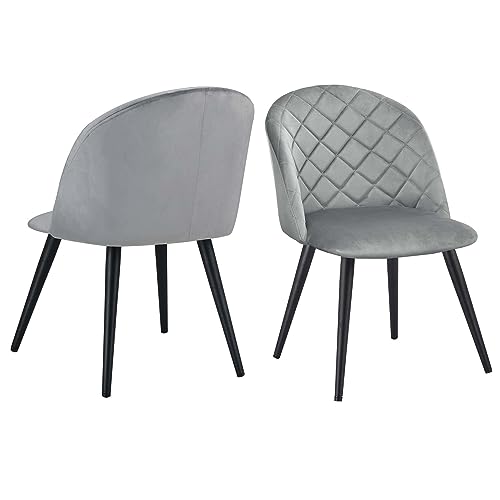 Duhome Esszimmerstuhl 2er Set, Samt Schminktisch Stuhl Retro Design Polsterstuhl mit Rückenlehne für Küche Esszimmer Lounge Wohnzimmer, Grau von Duhome