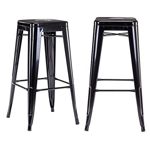 Duhome Barhocker Eisen Barstühle 2er Set, Sitzhöhe 76cm Tresenhocker, Stapelbar Metall Bistrohocker mit Fußstütze, Schwarz Duhome Barhocker Eisen Barstühle 2er Set, Sitzhöhe 76cm Tresenhocker, Stapelbar Metall Bistrohocker mit Fußstütze, Schwarz von Duhome