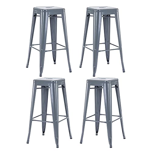 Duhome Barhocker Eisen Barstühle 4er Set, Sitzhöhe 76cm Tresenhocker, Stapelbar Metall Bistrohocker mit Fußstütze im Industry Design, Grau von Duhome