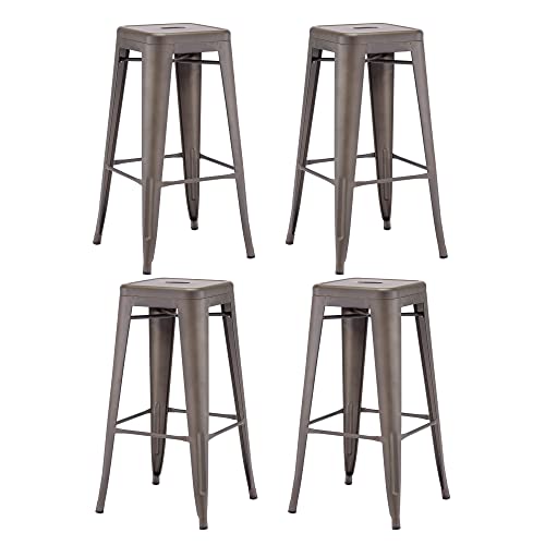 Duhome Barhocker Eisen Barstühle 4er Set, Sitzhöhe 76cm Tresenhocker, Stapelbar Metall Bistrohocker mit Fußstütze im Industry Design, Metallic Braun von Duhome