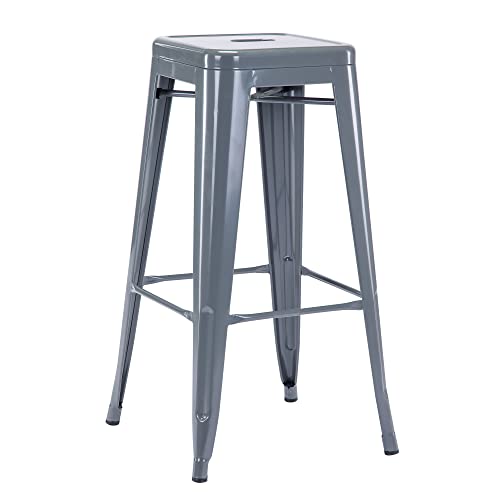 Duhome Barhocker Eisen Barstuhl, Sitzhöhe 76cm Tresenhocker, Stapelbar Metall Bistrohocker mit Fußstütze im Industry Design, Grau von Duhome