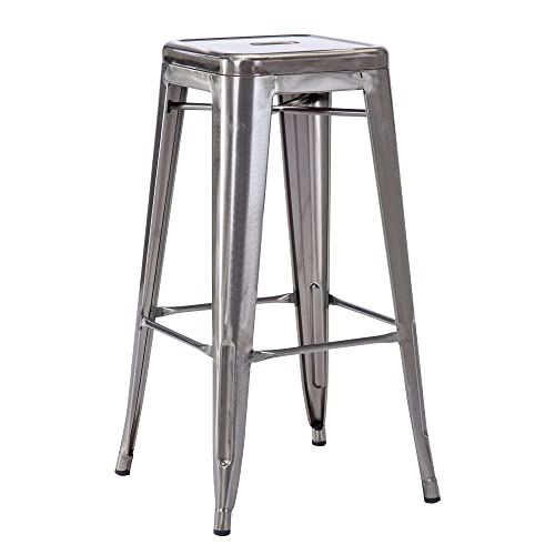 Duhome Barhocker Eisen Barstuhl, Sitzhöhe 76cm Tresenhocker, Stapelbar Metall Bistrohocker mit Fußstütze im Industry Design, Metallic von Duhome