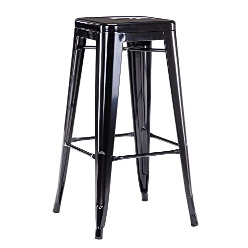 Duhome Barhocker Eisen Barstuhl, Sitzhöhe 76cm Tresenhocker, Stapelbar Metall Bistrohocker mit Fußstütze im Industry Design, Schwarz von Duhome