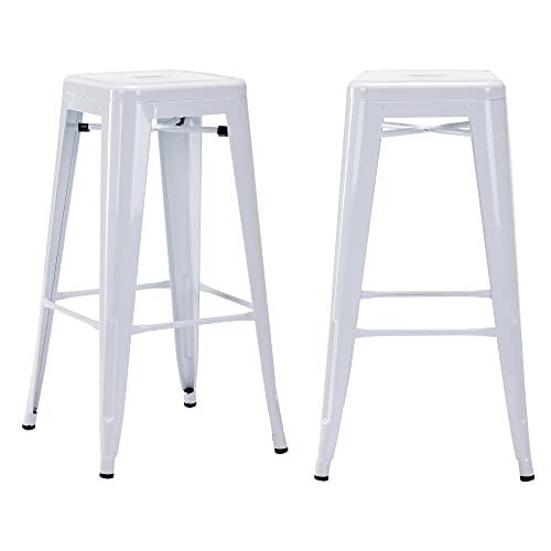 Duhome Barstühle Eisen Barhocker 2er Set, Sitzhöhe 76cm Tresenhocker, Stapelbar Metall Bistrohocker mit Fußstütze im Industry Design, Weiß von Duhome