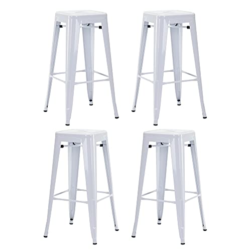 Duhome Barstühle Eisen Barhocker 4er Set, Sitzhöhe 76cm Tresenhocker, Stapelbar Metall Bistrohocker mit Fußstütze im Industry Design, Weiß von Duhome