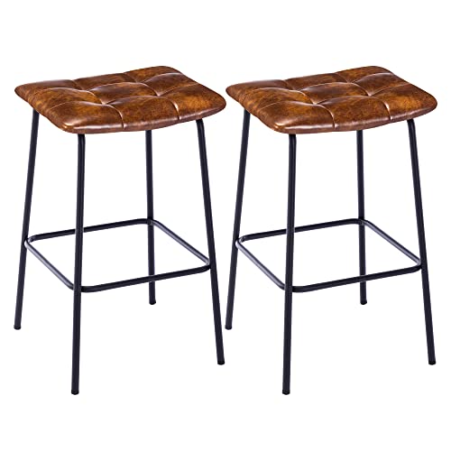 Duhome Barstuhl 71cm, Barhocker 2er Set Kunstleder Tresenhocker mit Metallgestell Küchenhocker Hochocker für Esszimmer Bar Café, Orange-Braun von Duhome